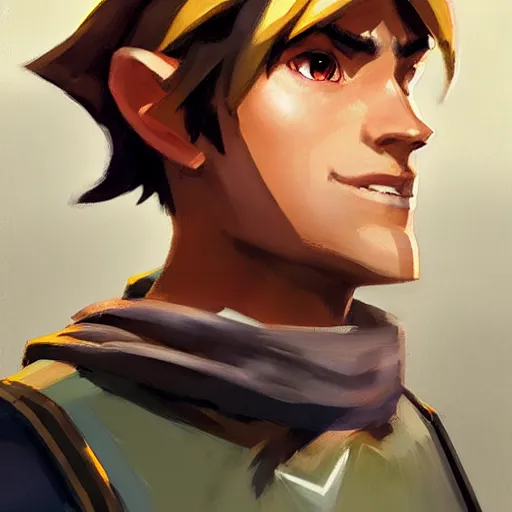 Prompt: greg manchess handsome portrait painting of young link in the legend of zelda as overwatch character, medium shot, asymmetrical, profile picture, organic painting, sunny day, matte painting, bold shapes, hard edges, street art, trending on artstation, by huang guangjian and gil elvgren and sachin teng