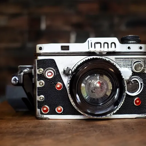 Prompt: an ironman vintage film camera