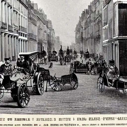 Prompt: une rue de paris vide avec des voitures garees en 1 8 3 5