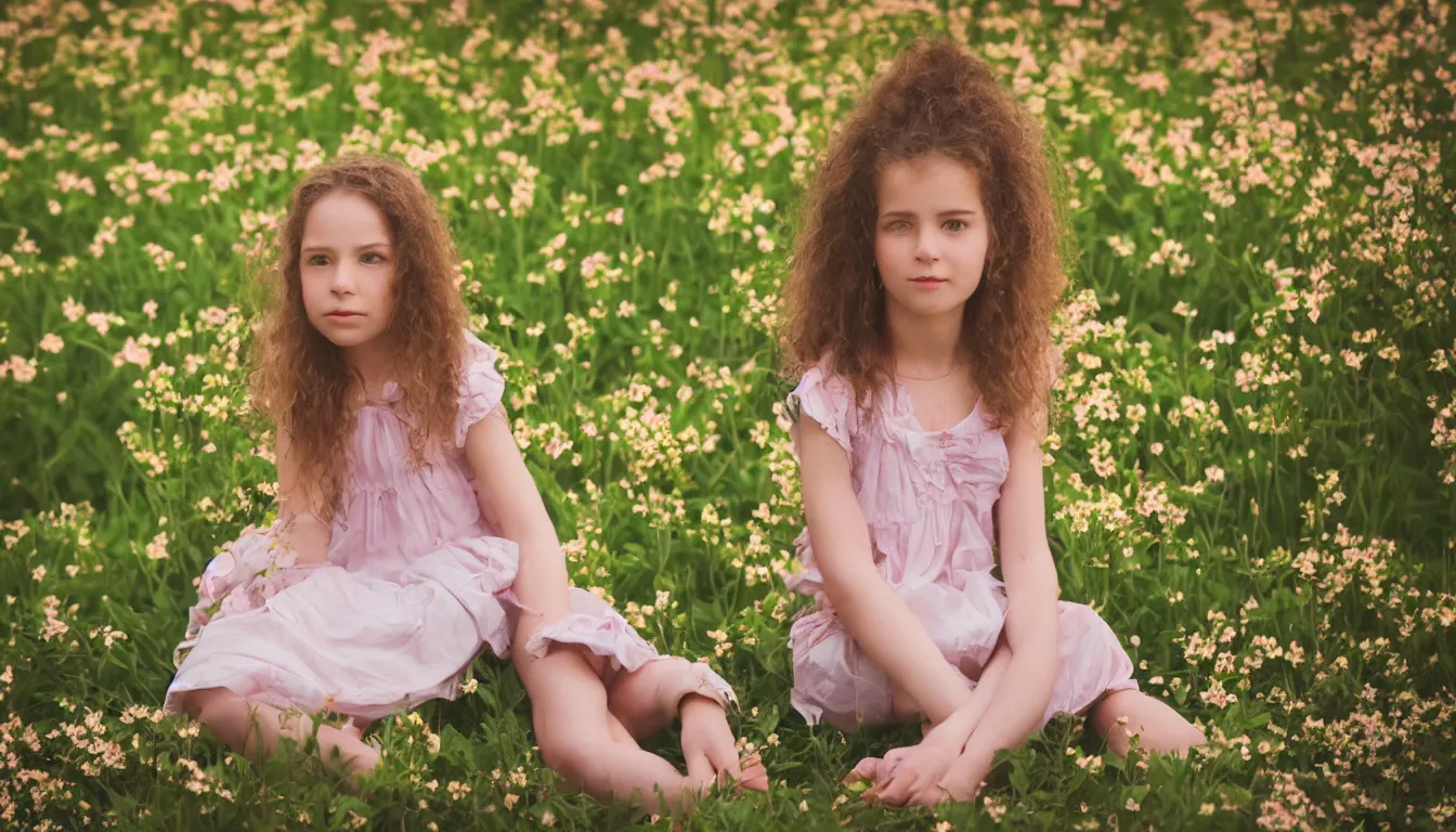 Image similar to a portrait of a girl sitting in a spring garden fine art photography in style of Lindsay Adler, bokeh light, natural colors scheme