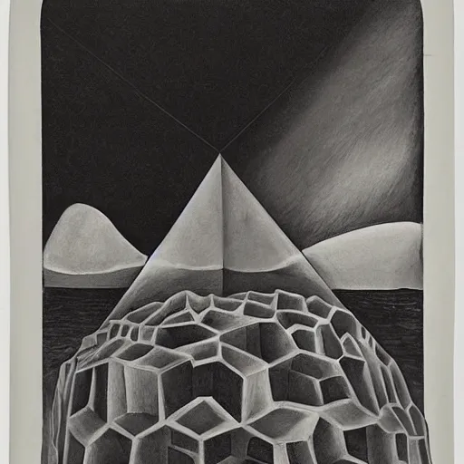 Image similar to boring chilled deadly Antarctica hexagon grouper tin pudding tuba , by Leonardo da Vinci and Arshile Gorky and Chesley Bonestell , charcoal drawing , matte painting , flat shading