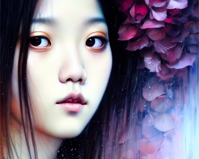 Image similar to jisoo from blackpink, portrait, highly detailed, deep focus, elegant, digital painting, smooth, sharp focus, illustration, ultra realistic, 8 k, art by karol bak and agnes cecile