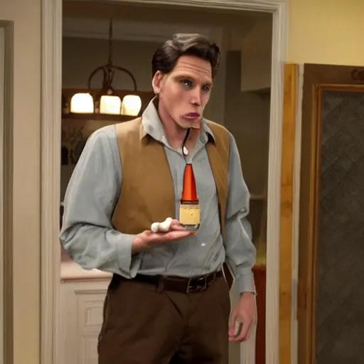 Image similar to Live Action Still of Jerma in Weekend at Bernie's, real life, hyperrealistic, ultra realistic, realistic, highly detailed, epic, HD quality, 8k resolution, body and headshot, film still