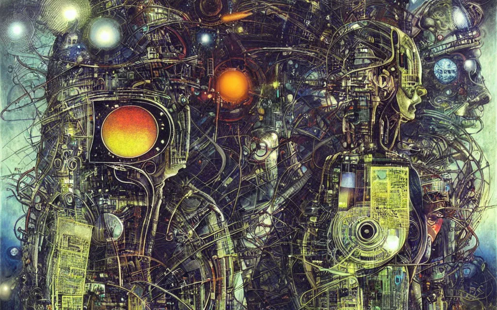 Image similar to a techno - spirit futurist cybernetic ecosystem, future perfect, award winning digital art by santiago caruso and alan bean, sharp bright colors