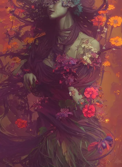 Prompt: isolated flowers with strong dark comic outlines, colorful, psychedelic, intricate, elegant, highly detailed, digital painting, artstation, concept art, smooth, sharp focus, illustration, art by artgerm and greg rutkowski and alphonse mucha