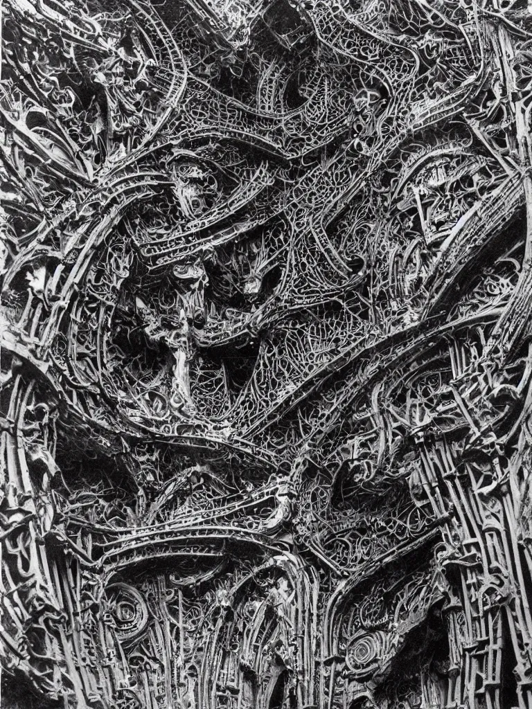 Image similar to intricate architectural latticework of alien bones by H.R. Giger