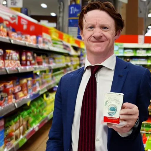 Prompt: a photo of ron weasly robbing a Tesco