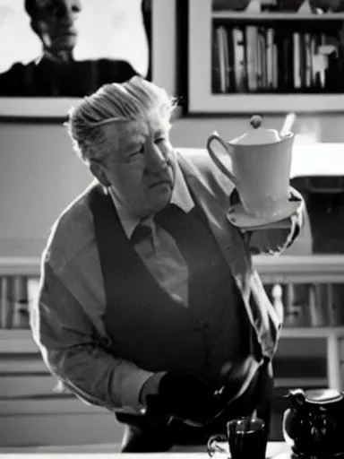 Dramatic portrait of man face with water pouring over it Coffee