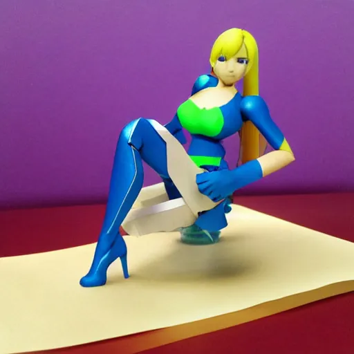 Image similar to a paper model of zero suit samus, paper modeling art.