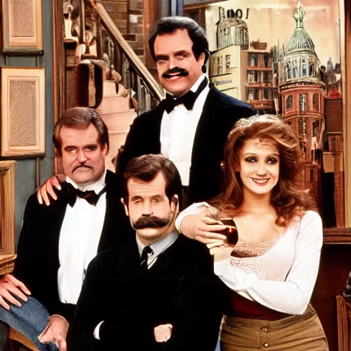 Prompt: the cast of cheers 1 9 8 2, publicity photo