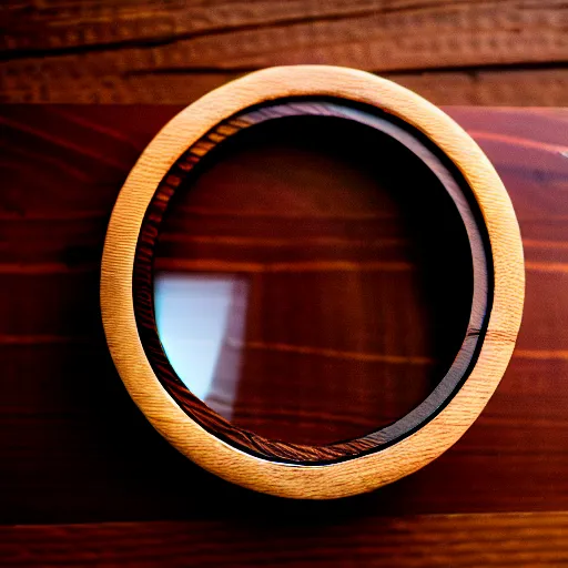 Prompt: camera lens aperture blades made of walnut wood. minimal. dramatic lighting.