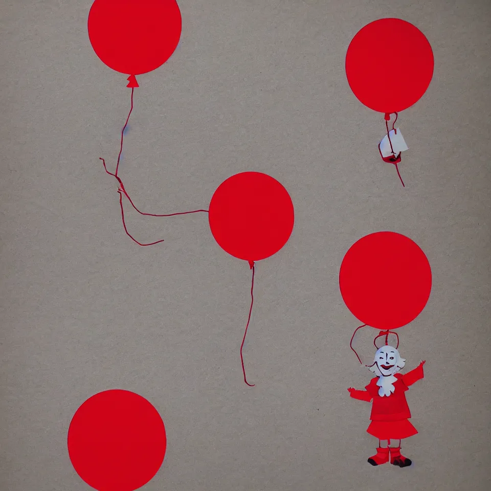 Image similar to pennywise the clown in a red balloon, paper cutout