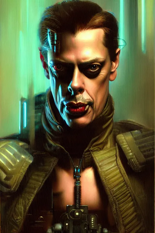 Image similar to cyberpunk steve buscemi, character design, painting by gaston bussiere, katsuya terada, frank frazetta, tom of finland, trending on artstation