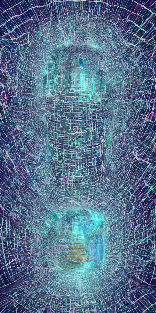 Image similar to Impossible architecture inside a human cell, microscopic scale, psychedelic glitch art, trending on art station, photoreal, 8k, octane render