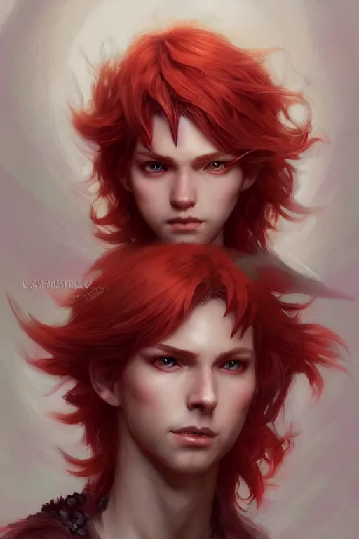 Image similar to fairy prince, red hair, highly detailed, d & d, fantasy, highly detailed, digital painting, trending on artstation, concept art, sharp focus, illustration, art by artgerm and greg rutkowski and fuji choko and viktoria gavrilenko and hoang lap