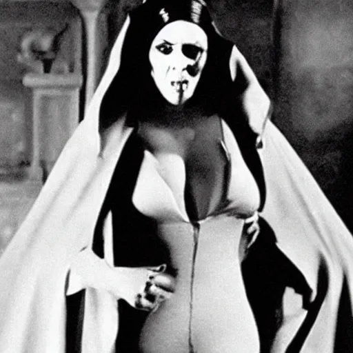 Prompt: kim kardashian as dracula in the 1 9 2 2 nosferatu movie