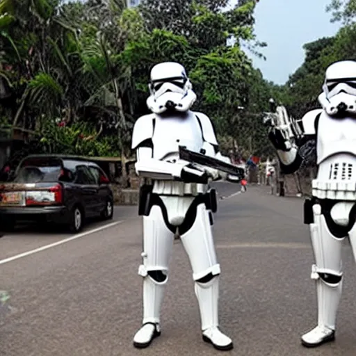 Prompt: stormtroopers on vacation in thailand, realistic nightlife photo