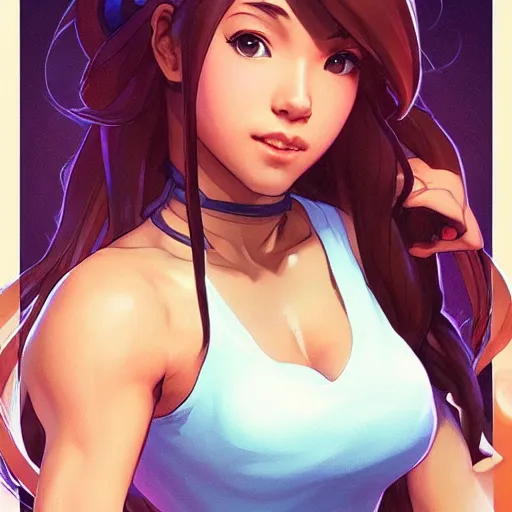 Image similar to pokimane as a street fighter character, cg animation, capcom, realistic, character select portrait, by artgerm, greg rutkowski, alphonse mucha, 3 d