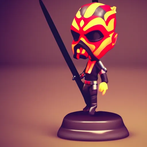 Image similar to darth!!! maul!!!, cute bobble!!! head!!!, blender render, depth of field