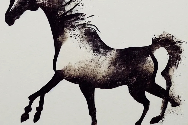 Image similar to bautiful serene horse, healing through motion, minimalistic ink aribrush painting on white background