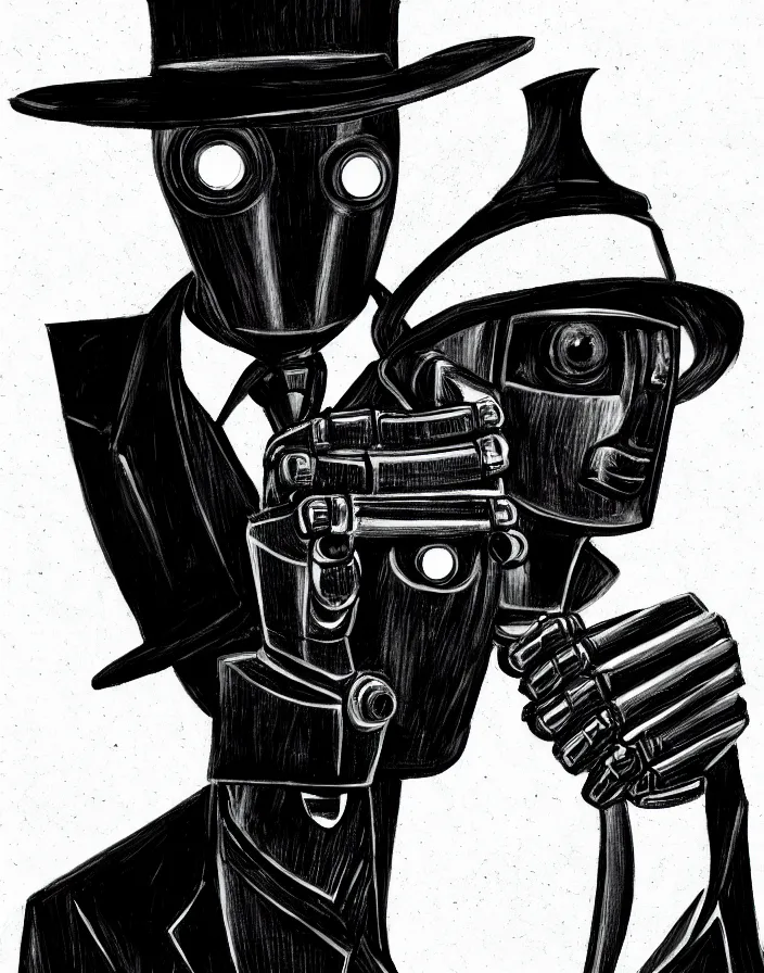 Image similar to portrait of noir robot detective