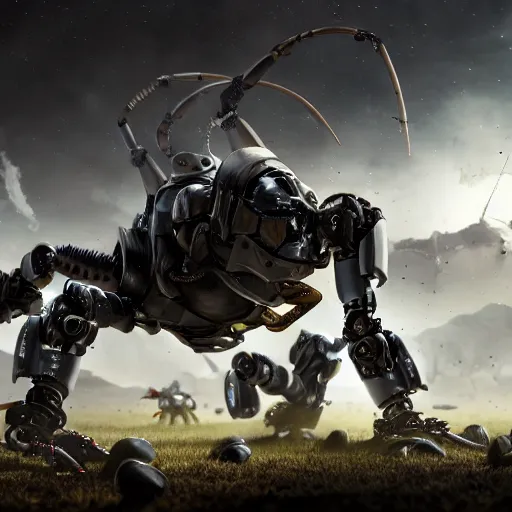Prompt: a robot scorpion on a battlefield, epic composition, 4 k