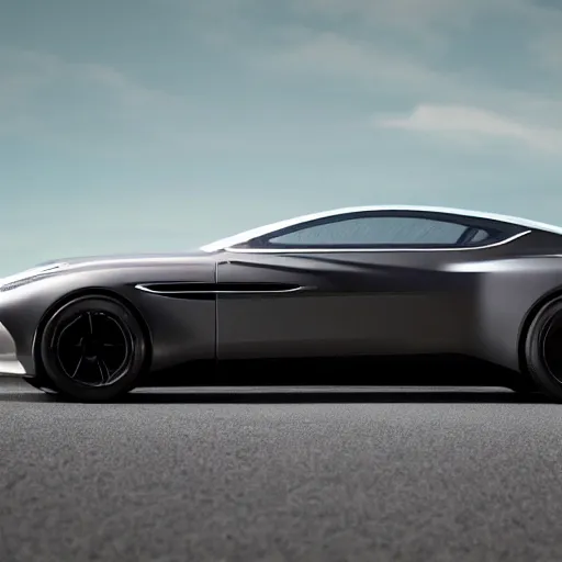 Prompt: a distant photo of a futuristic aston martin concept spaceship with clean lines, gunmetal grey paint. flying through a supernova at extreme speeds