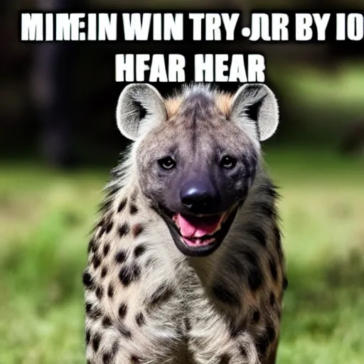 Prompt: a meme including a hyena