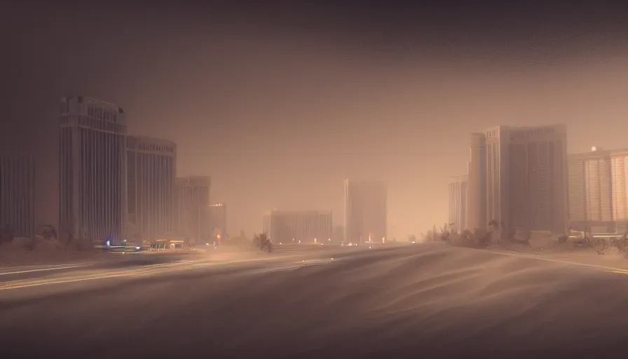 Prompt: Las Vegas under a lot of sand during a sandstorm by David Mcleod, hyperdetailed, artstation, cgsociety, 8k