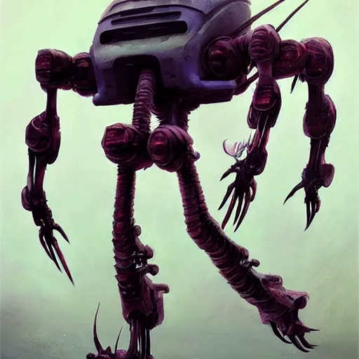 Prompt: character concept art of a multi - legged spider robot, depth of field background, artstation, award - winning realistic sci - fi concept art by jim burns and greg rutkowski, beksinski, a concept art masterpiece, pastel color palette, james gilleard, bruegel, alphonse mucha, and yoshitaka amano.