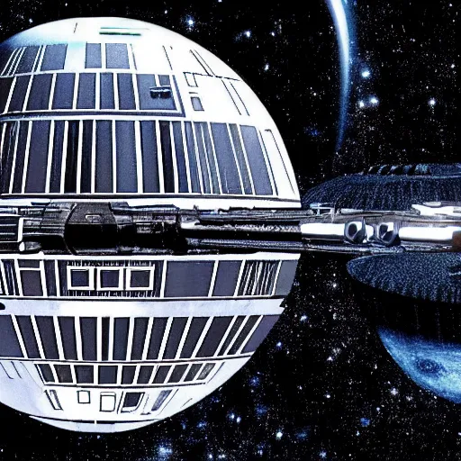 Image similar to death star mixed with the u. s. s. enterprise