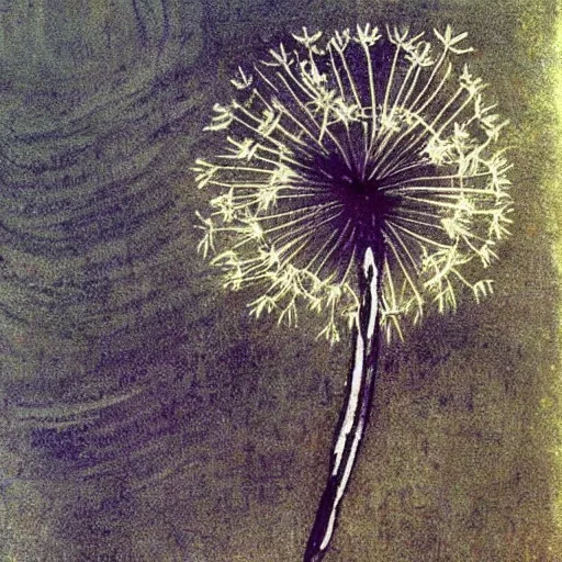 Prompt: a beautiful fairytale painting of a dandelion seed that looks like a fairy. beautiful clear painting by arthur rackham