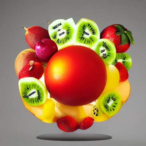 Prompt: nuclear bombing depicted as fruit art