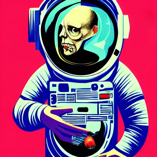 Image similar to graphic illustration, creative design, astronaut, biopunk, francis bacon, highly detailed, hunter s thompson, concept art