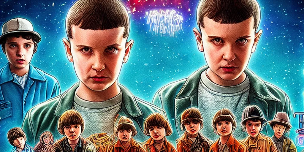 Image similar to tomas shelby in stranger things with eleven in hawkins, detailed, high resolution