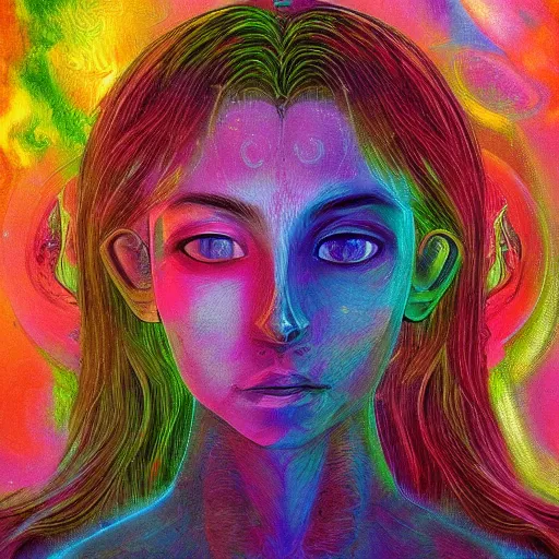 Image similar to beautiful detailed artistic portrait of a person travelling between different astral planes. consciousness is a different type of energy. grainy and rough. fine detail. soft colour scheme. artistic painting by lurid ( 2 0 2 2 ). featured on deviantart.