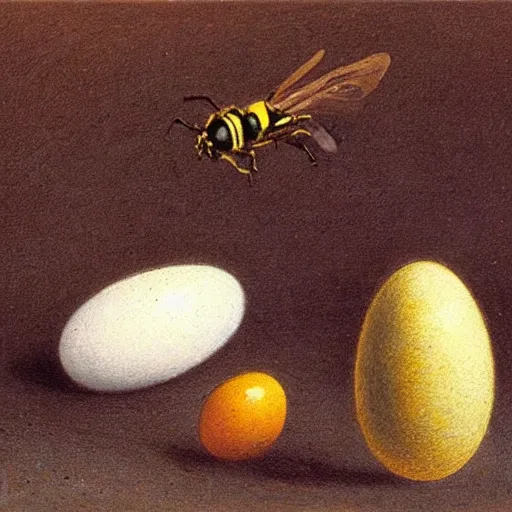 Image similar to a beautiful oil painting of a wasp and an egg by Alfred Kubin