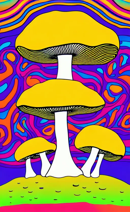 Image similar to psychedelic mushrooms wide angle shot, white background, vector art, illustration by salvador dali