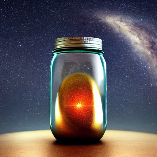 Prompt: the universe in a mason jar, 8 k, hyper realistic, high quality,