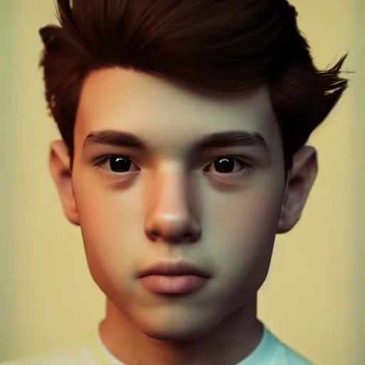 Image similar to a beautiful portrait of a cute stylish boy. volumetric lighting, subsurface scattering, hyperrealistic, render, hyperdetailed