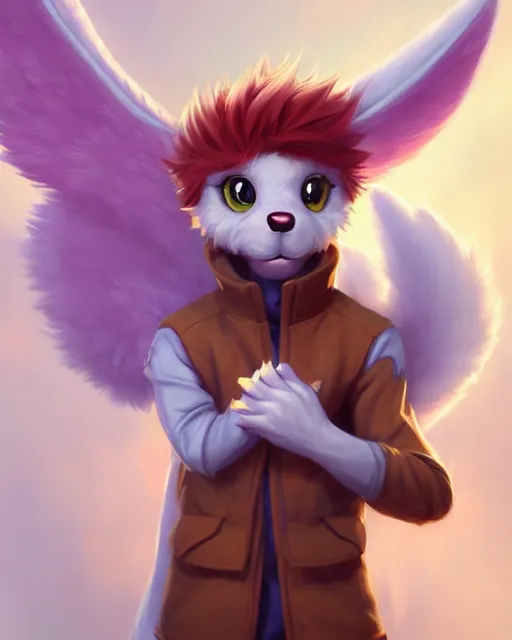 Image similar to character concept art of a cute young male anthropomorphic colorful furry angel dragon | | cute - fine - face, pretty face, key visual, realistic shaded perfect face, fine details by stanley artgerm lau, wlop, rossdraws, james jean, andrei riabovitchev, marc simonetti, and sakimichan, trending on artstation