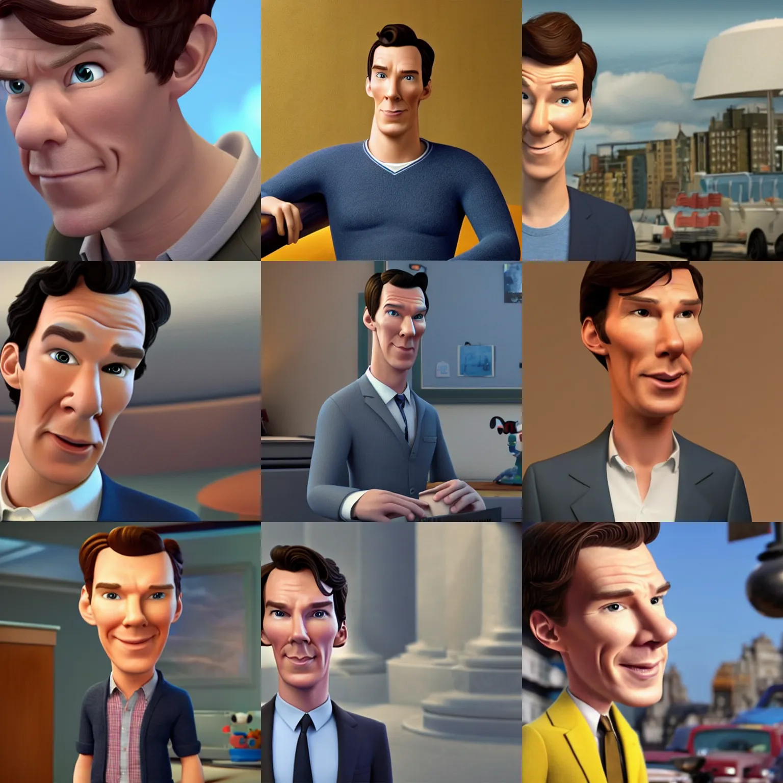 Prompt: a still of benedict cumberbatch in a pixar movie. 3 d rendering. unreal engine. amazing likeness. very detailed. cartoon caricature.