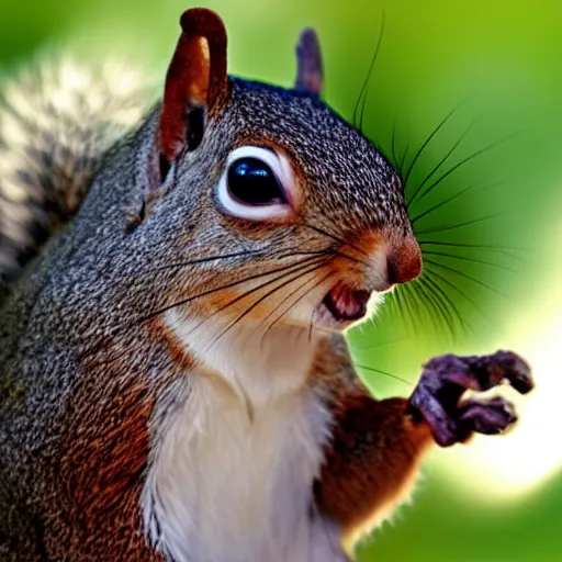 Prompt: shocked appalled squirrel with its open mouth agape