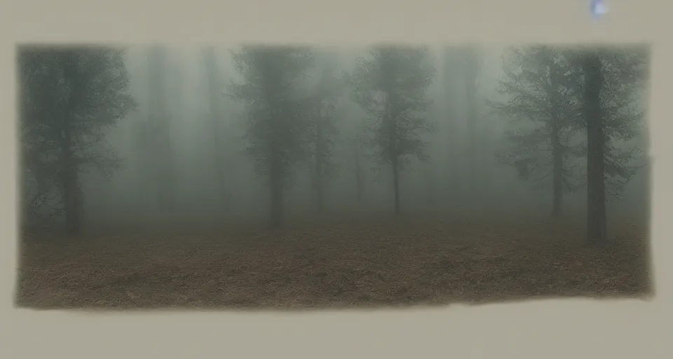 Image similar to a matte painting of a creepy foggy forest