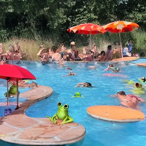 Prompt: a poolparty for frogs