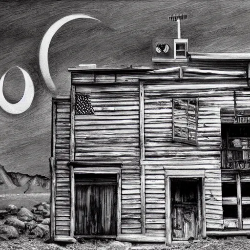 Image similar to western ghost town with creepy ghosts, art by alan bean