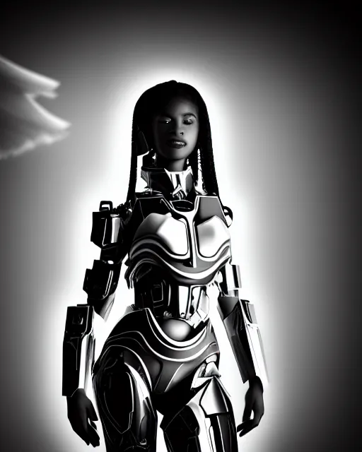 Prompt: a black and white photo of a divine young feminine cyborg, halo, photorealistic, artistic, poetic, 8 k,