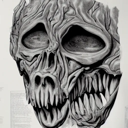 Image similar to a anatomic detalied paper of a monster as 9 0 s masterpiece artwork, art