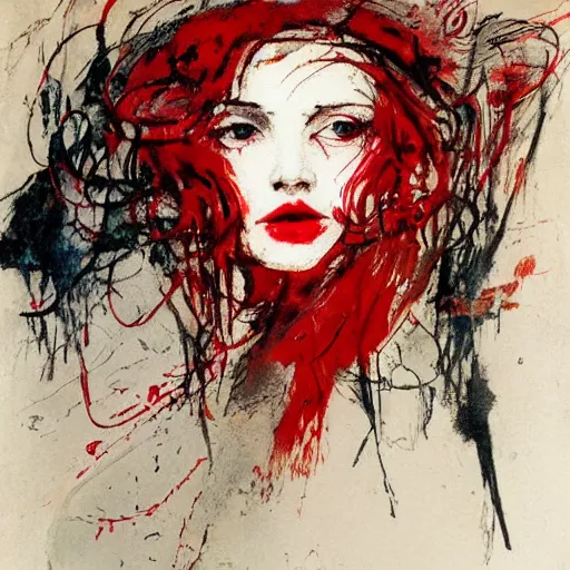 Prompt: 'Red lips by Anton Pieck, Arshile Gorky, Arthur Rackham, Carne Griffiths'