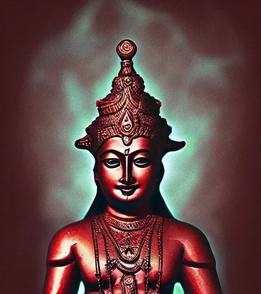 Image similar to mystical hindu blood god, film photo, grainy, high detail, high resolution